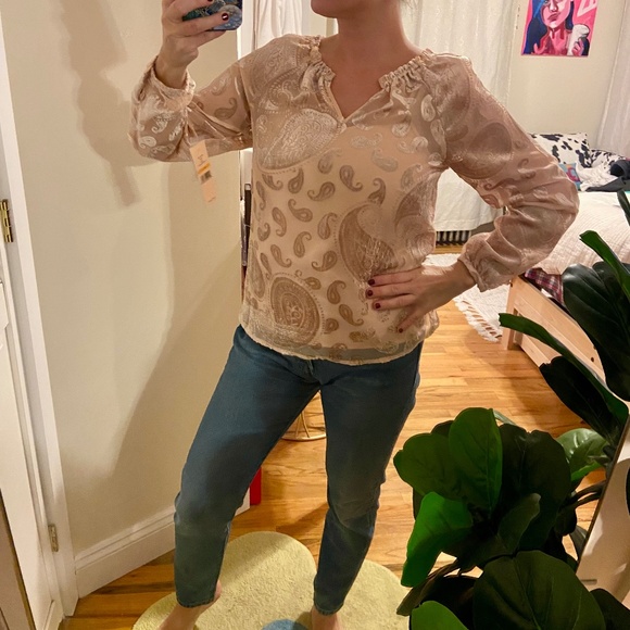 NWT Nanette Lepore Modern Glam Gold Burnout Velvet Blouse - Small - Picture 4 of 15